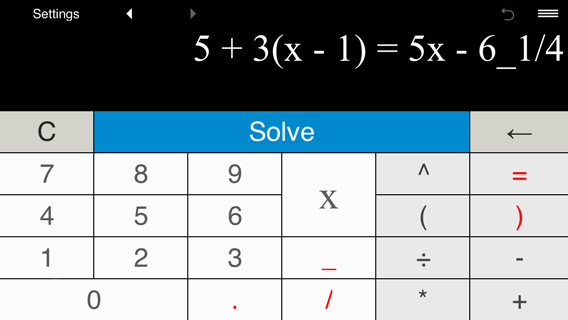 Solving linear equation 5 + 3(x - 1) = 5x - 6 1/4