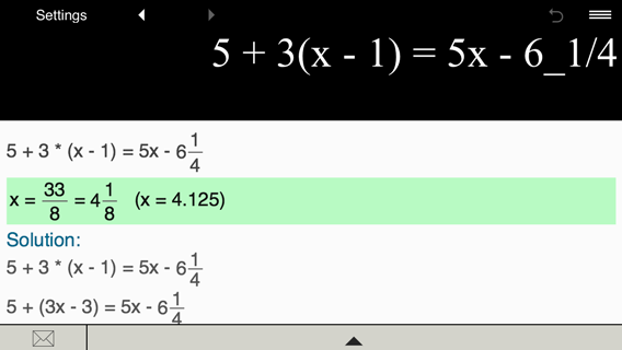 Solving linear equation 5 + 3(x - 1) = 5x - 6 1/4